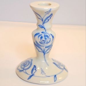 Vintage Elegant Blue and White Ceramic Candle Holder